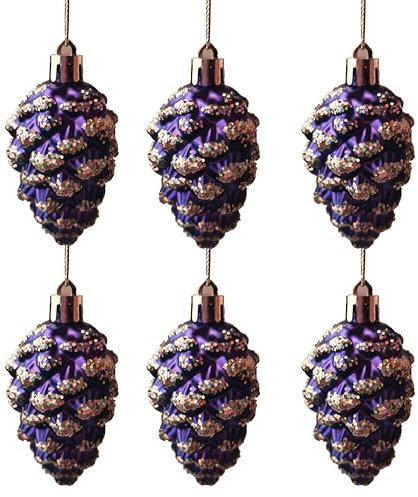 YYCRAFT Glitzernde Tannenzapfenornamente, hängende Tannenzapfen, 8,9 cm für Weihnachtsbaumdekoration, hängende Tannenzapfenform, Weihnachtsdekoration, 6 Stück, Lila