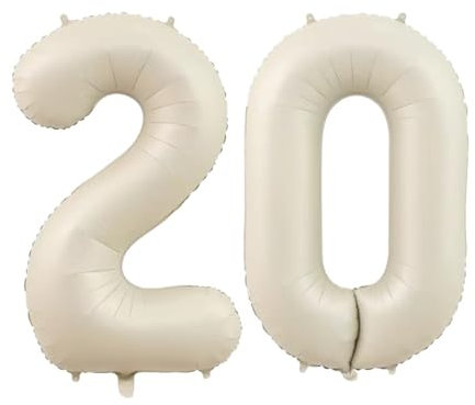 Geburtstag zahlen Luftballon 20 jahre-Cremeweiß XXL Jumbo Folienballon 40 Zoll – 101 cm Luftballons 20 Geburtstag Junge Mädchen Babyparty Geburtstagsdeko Jubiläumsparty Dekoration