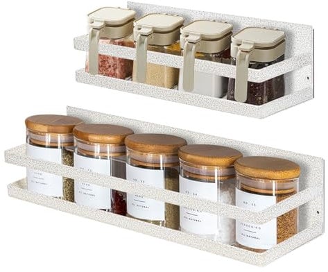 Uten Magnetic Spice Rack, 2 Pack Strong Magnetic Shelf, Wall Mounted Spice Rack Without Drilling, for Cabinet Refrigerator Space Saving Kitchen Organization, White Texture