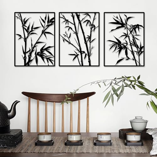Pduoduo Lot de 3 grandes décorations murales en bambou - Décoration murale en métal - 127 x 55,9 cm