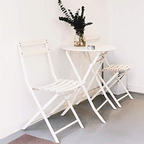 WOTZOV Gartenstühle für draußen – faltbares 3-teiliges Bistro-Set – wasserfester Metalltisch und -stühle für Balkon, Garten, Terrasse (weiß)