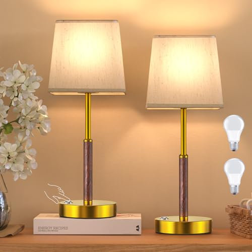 Guijiyi Lampe de Chevet Tactile Lot de 2, Lampes de Table 3 Intensité Gradation avec USB Ports à Charge, Lampe Tactile à Intensité Variable Abat-jour en Tissu pour Salon Chambre(2 Ampoules Incluses)