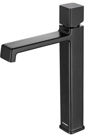 LakeBayMZC Grifo de baño alto,Grifo de Lavabo Cascada,Grifo Lavabo Altura de Caño 206 mm,Ajustable Agua Fría y Caliente,latón negro mate