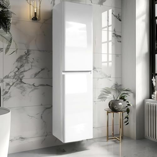 Newbold 1700mm Gloss White Tall Storage Unit 2 Door Wall Hung Bathroom Cabinet Storage Tall Cabinet Universally Handed