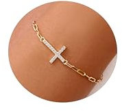 Girls Accessories Goldarmbänder für Damen, zierliche, 14 Karat vergoldete, geschichtete Armbänder, Kreuzgliederarmbänder, zarte Perlenbox-Armbänder, leichtes Kubikzirkonia-Kettenarmband für Mädchen,