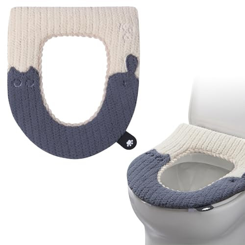 Bncxdc Heated Toilet Seat, Warmer with Handle, Cat Painted Seat Covers, Washable, Universal (Deep Grey)