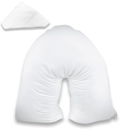 V Pillow with Pillowcase Neck Support V Shaped Pillows - Firm Support Hollowfibre Triangle Pillow for Shoulder Back & Neck Body V Pillows for Adults - Maternity Pregnancy Pillows - Size 73x34 cm