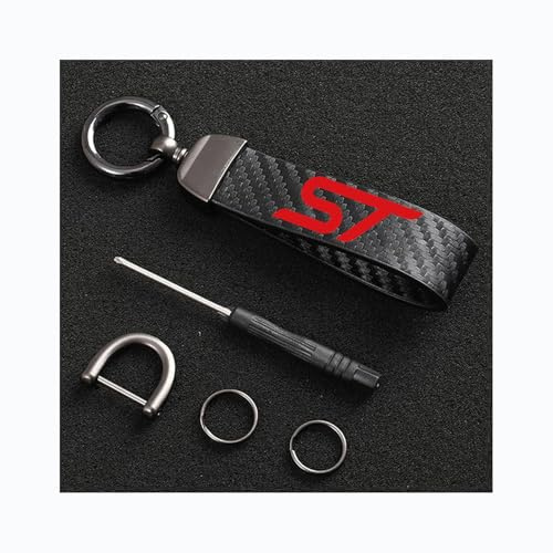 Générique Porte-CléS De Voiture pour Ford St, Fibre De Carbone Cuir Anneau en D Pivotant À 360° Auto Porte-clés,Red-12.5CM
