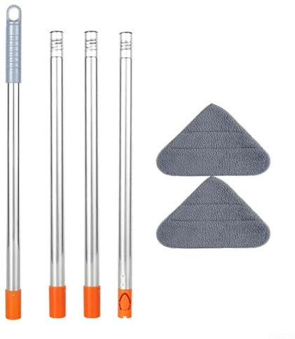 Zilimontt Trapeador triangular de limpieza con mango largo, giratorio de 360°, ajustable, mopa de limpieza de pared, trapeador de polvo seco y húmedo, con almohadillas de microfibra lavables para