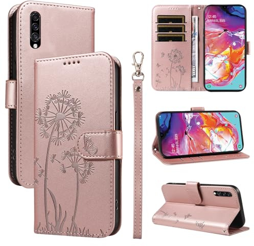 Bravoday Handyhülle für Samsung Galaxy A70 Hülle, Premium PU Lederhülle Klappbar Tasche Klapphülle mit Magnet Kartenfach Standfunktion Schutzhülle für Galaxy A70, Roségold