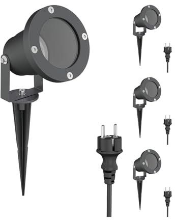 ledscom.de 4 Stück Gartenstrahler DUK anthrazit mit Erdspieß für außen, IP65, 1x GU10 max.15W