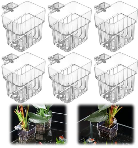 6 Stück Aquarium Pflanzenhalter, Transparent Pflanzenständer für Aquarien, Wandhalterung Cup Pflanzkorb mit Löchern, Hängepflanzer für Wasserpflanzen Aquaponic Pflanzenaufhänger, Aquarium Zubehör Deko
