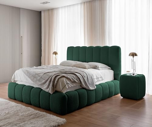 FURNISTAR Polsterbett Chloe mit Bettkasten, Bett 200x200, Doppelbett mit Stauraum und Lattenrost, Boxspringbett-Optik, ohne Matratze, Schlafzimmer - Dunkelgrün