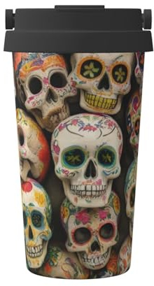 Insulated Coffee Mug Skull 1 17oz Double Wall Vacuum Stainless Steel Tumbler with Leak-Proof Lid and Handle, Cute Travel Thermos Mug for Cold Hot Drinks