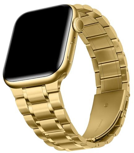 HITZEE Metall Armbänder Kompatibel with Apple Watch Armband 42mm 41mm 40mm 38mm, Edelstahl Ersatzband Damen Herren Band Kompatibel für iWatch Serie 10 9 8 7 SE 6 5 4 3 2 1, Gold