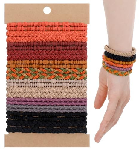 24er Set Haargummi Armband, Haargummis Damen Bohemian Style, Sanfte Nylonbänder als Haarschmuck & Armband für Locken/Dünnes Haar in 12 Farbkombinationen