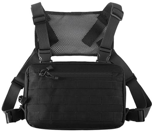 Huraoerrrr Chest Pack for Men, Large Capacity Molle System Chest Rig Harness with Breathable Mesh Back, Adjustable Front Pouch
