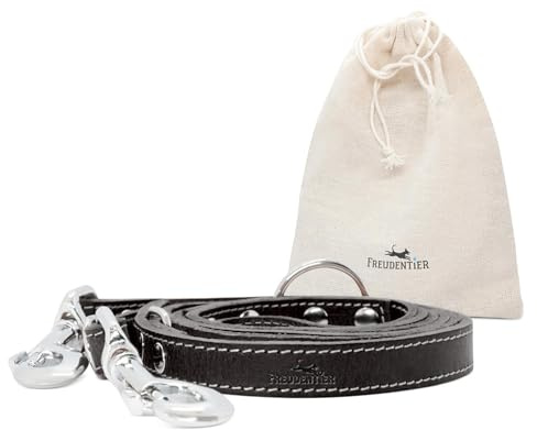 FREUDENTIER Hundeleine Leder 2m aus Leder, 3-Fach verstellbare Führleine Hund 2m, hochwertig und stilvoll, Hundeleine Grosse Hunde, Hundeleine mittelgroße Hunde, Leine Hund (Midnight, 16mm Breite)