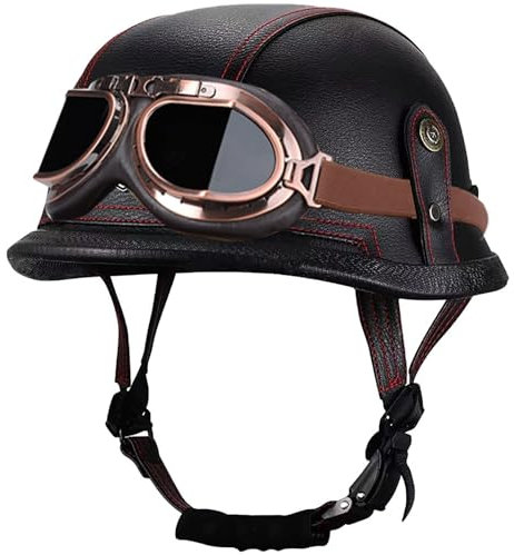 BDBLFLTZ Motorrad-Halbschalenhelm DOT/ECE-geprüft Kappe Halbschalenhelm+Brille Retro Open-Face Helm mit Verstellbarer Schnellverschlussschnalle, für Cruiser Scooter Touring D,XL(60-61cm)