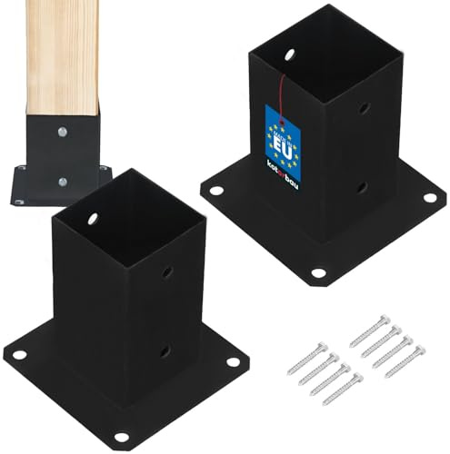 KOTARBAU® Aufschraubhülse 80x80 mm, Pfostenträger zum Aufschrauben, Stahl | Bodenhülse für Holzpfosten zum Aufdübeln, für Holzbalken & Pavillons, Verzinkt + Pulverbeschichtet, Schwarz, 2er Set
