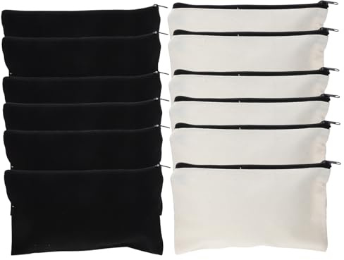 HIAKDOFT 12 Stück Teiliges Canvas Zipper Etui Langlebige Verschleiß Stofftaschen Vielseitig Einsetzbar als Kosmetiktasche Federmäppchen und Reise Kulturbeutel zum Individuellen Bedrucken
