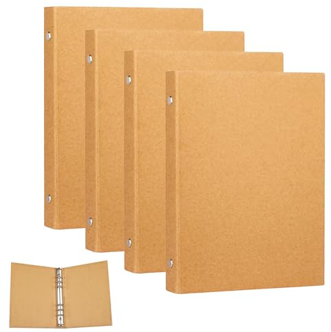 4 Stück Ringbuch A5 Nachfüllbar Kraftpapier 23.3 x 17.5 cm Binder mit 3.8cm Buchrücken A5 Ringbuch mit 6 Ringen für Füllpapier Notebook Schulbüro Schreibwarenbedarf