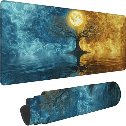 Tapis de Souris 500 x 250 x 3mm, Grand sous Main Bureau Bleu avec Base en Caoutchouc Antidérapant Surface Étanche Bords Cousus Tapis de Souris Gamer pour PC, Laser Optique Bureau Gamer Jaune xn-481