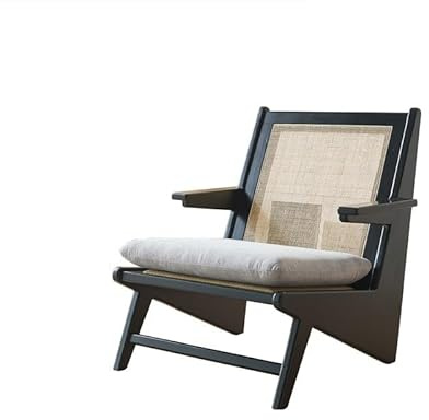 Wohnzimmer Sofa Holz Rattan Single Freizeitstuhl Wabi-Sabi Stil Wohnzimmer Kleine Sofa Armlehne Recliner (B)