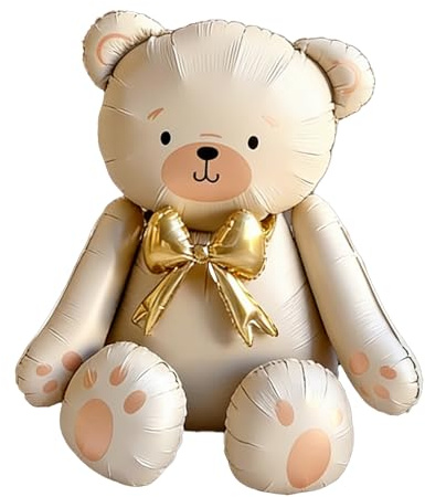 Luftballons Bär Tiere Ballons Stehender Folienballon Teddybär mit Goldener Schleife Süßer Folienballon Baby Bär XXL Teddybär Deko Geburtstag Ballons für Baby Shower Valentinstag Geburtstag Party Deko