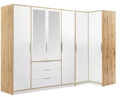Vente-unique - Kleiderschrank Lamiki -L 311cm x B 106.5cm x H 200cm- Holzspan - naturfarben hell, weiß