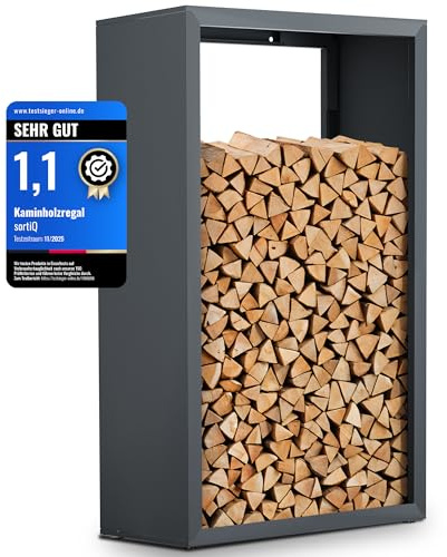sortiQ Kaminholzregal Metall [RAL 7016] Kaminholz-Regal für außen & innen - wetterfeste, moderne Brennholz-Stapelhilfe für stabile Holzaufbewahrung Holzlager mit Stellfüßen (90 x 145cm)