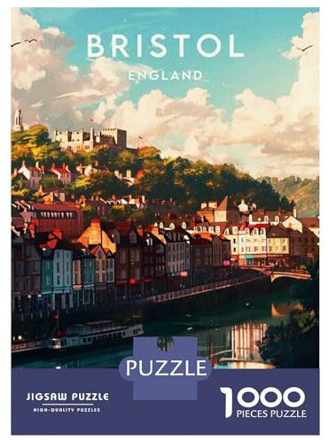 Bristol England Travel 1000 Piece Jigsaw Puzzle, Continental Street Poster, Screen-Free Fun, Interlocking Paper Pieces, Travel Gift for Home Décor Fans, 52x38cm/1000pcs