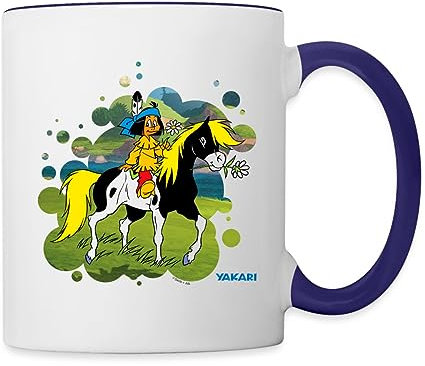 Spreadshirt Yakari Indianer Reitet Aus Auf Pferd Kleiner Donner Tasse Zweifarbig, One size, Weiß/Kobaltblau