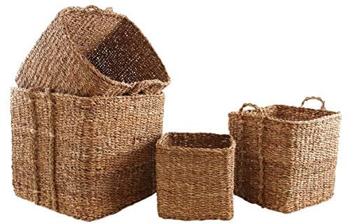 AUBRY GASPARD Cache-Pots carrés en jonc de mer Naturel (Lot de 4)