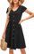 OUGES Women's Summer Short Sleeve Dress V Neck Casual Button Down Midi Ladies Dresses with Pockets(Black395,M)