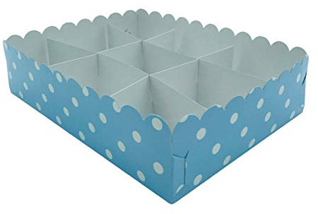 Kadisa Bandeja Modular 9 Compartimientos de Cartón 1U para Mesas Dulces, Celebraciones, Cumpleaños, Bodas, Comuniones, Fiestas, Candy Bar (Lunares Azul Pastel)