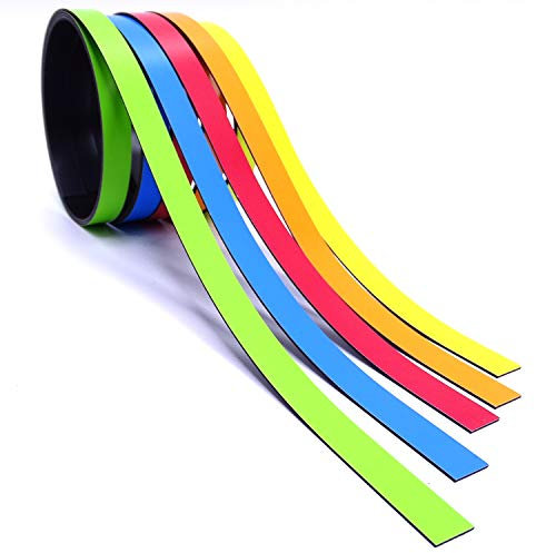 5x Magnet-Streifen farbig sortiert I ca. 1 cm x 1 m Magnetband zum markieren einteilen auf Whiteboards Lager-Regale Kalender I Magnet-Etiketten I mag210