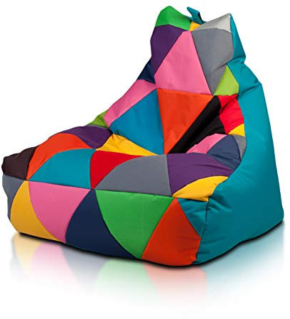 Ecopuf - Sessel Wohnzimmer - Keiko Patchwork S/M Polyester Sack Sitz - Entspannungssessel zum Sitzen - Sack Pouf reißfest schmutzabweisend - Pouff mit Handgriff - Wohnungseinrichtung - Hellblau Nc7