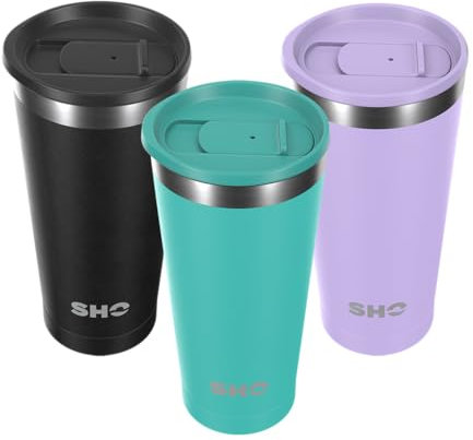 SHO Calix - Insulated Stainless Steel Coffee Cup, Travel Mug & Tumbler - Splash Proof - 500ml - 6 Hours Hot & 12 Hours Cold - Reusable, BPA Free, Thermal Vacuum Flask (Aqua, 500ml)