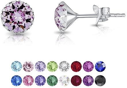DTPSilver - Damen Ohrringe 925 Sterling Silber und mit Kristallen von Swarovski® Elements 6 mm Runde Ohrstecker - Farbe : Violett
