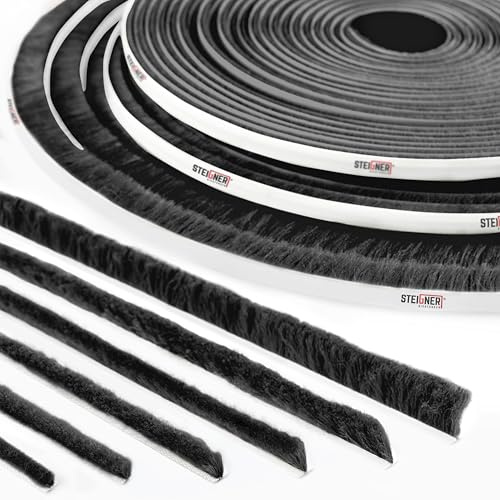STEIGNER Joint brosse autocollant Noir 7 mm x 50 m - Joint pour fenêtres, portes coulissantes et intérieures - Protection contre les insectes, coupe-vent, isolation phonique