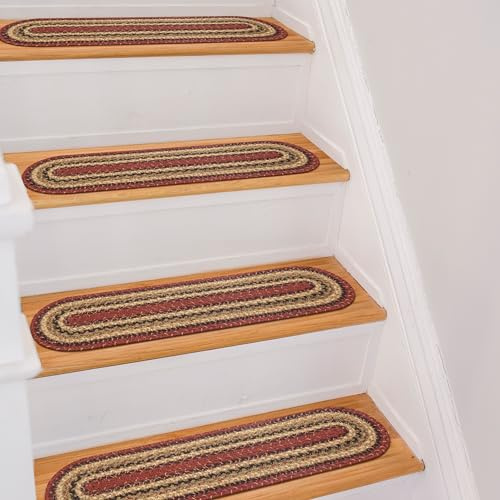 Homespice Highland Hochwertige geflochtene Stufenmatten aus Jute, oval, wendbar, natürliches Jutegarn, rustikal, ländlich, primitiv, Bauernhaus-Stil, 20,3 x 71,1 cm, 13 Stück