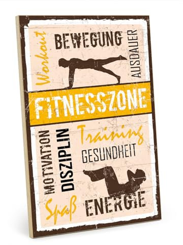 TypeStoff Holzschild mit Spruch – Fitness – im Vintage-Look mit Zitat als Geschenk und Dekoration zum Thema Gesundheit und Sport - HS-01023