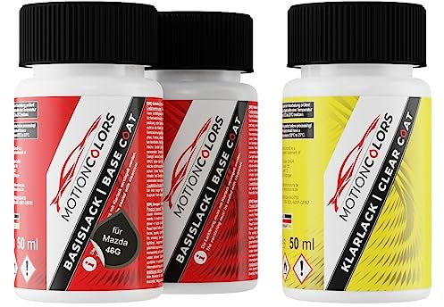 MOTIONCOLORS Machine Grey Metallic/Matrixgrau Metallic 46G für Mazda Autolack Lackstift Set Grundlack Basislack Klarlack je 50ml