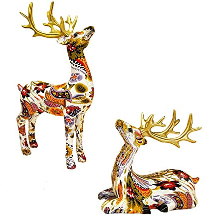 Elch Figuren Deko|Figuren aus Kunstharz Hirsch, 2 Stück Geliebt Statuen ornamente| Harz Ornamente Statue, Resin Sculptures Collectible für partis und weihnachten, Dekofiguren für Liebhaber (2 Stück-L)