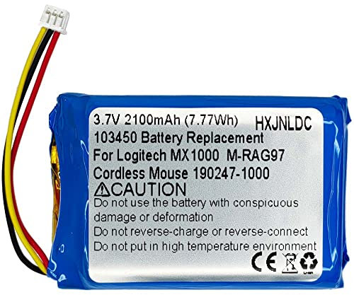 DC 3.7v 2100mah 103450 Lithium ION Polymer Battery Replacement pour Logitech MX1000 MX-1000 M-RAG97 Souris sans Fil Bluetooth 190247-1000, 190247-B000, L-LB2, NTA2253