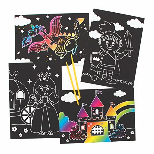 Baker Ross FE514 Märchen Kratzbilder für Kinder - 8er Pack, Gravierkunst Bastelset für Kinder, Mittel