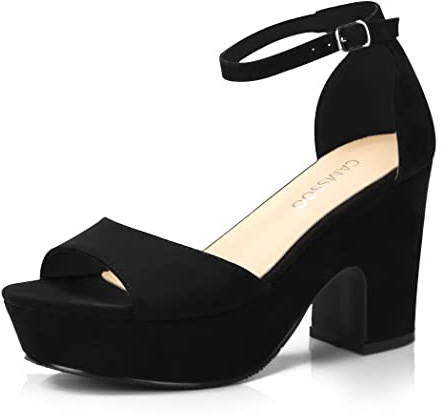 CAMSSOO Platform Heels for Women Chunky Heel Open Toe Ankle Strap Suede Wedges Sandals Wedding Office Dress Shoes