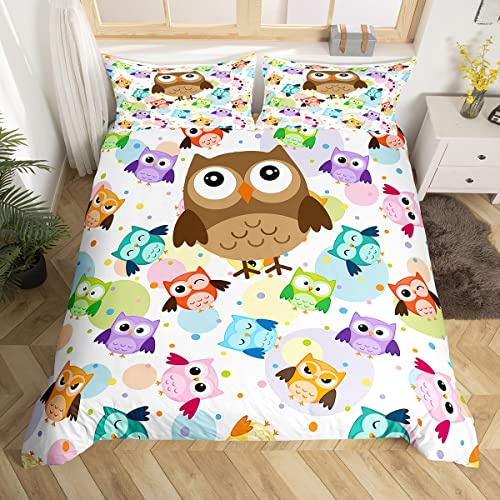 Homemissing Niedliche Eule Bettbezug für Kinder, Cartoon-Eulen, Bettwäsche, 220 x 240 cm, für Kinder, buntes Dekor, Vogel, Dekoration, Bettbezug, 3D-Tierdruck, 3-teilig