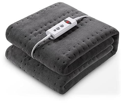 Electric Blanket, Heated Mattress Pad 120 x 140 cm Throw Gray Soft Heated Underblanket with Digital Controller,10 Heating Levels & 9 Timing Set, Warm Your Whole Body, Great Gifts for Special Day
